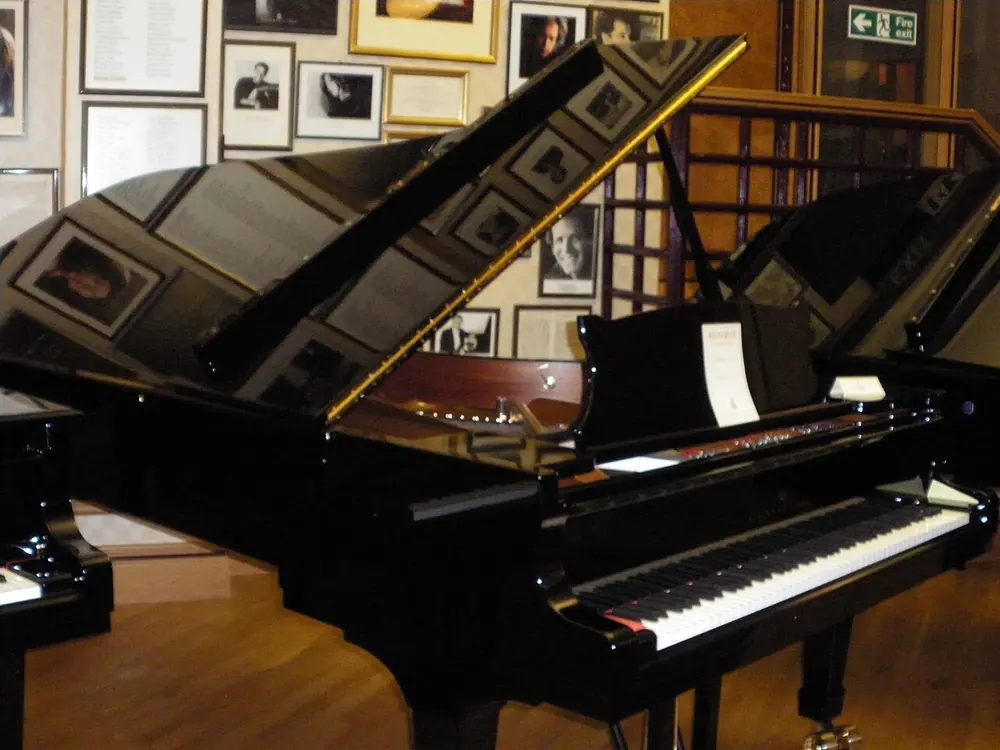 Steinway & Sons model D concert grand, lid open